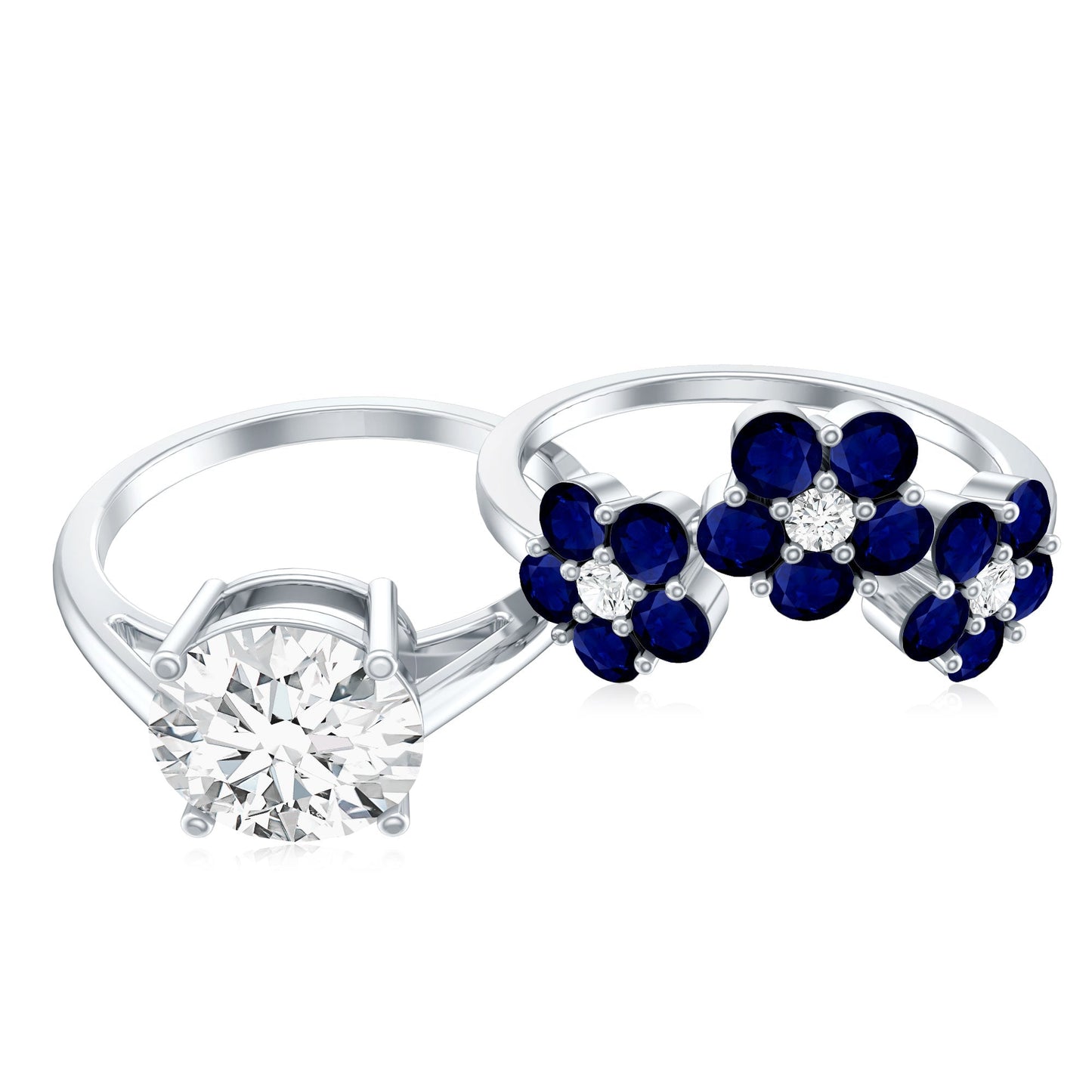 Certified Lab 2 Carat Diamond Engagement Ring With Sapphire Wedding Band