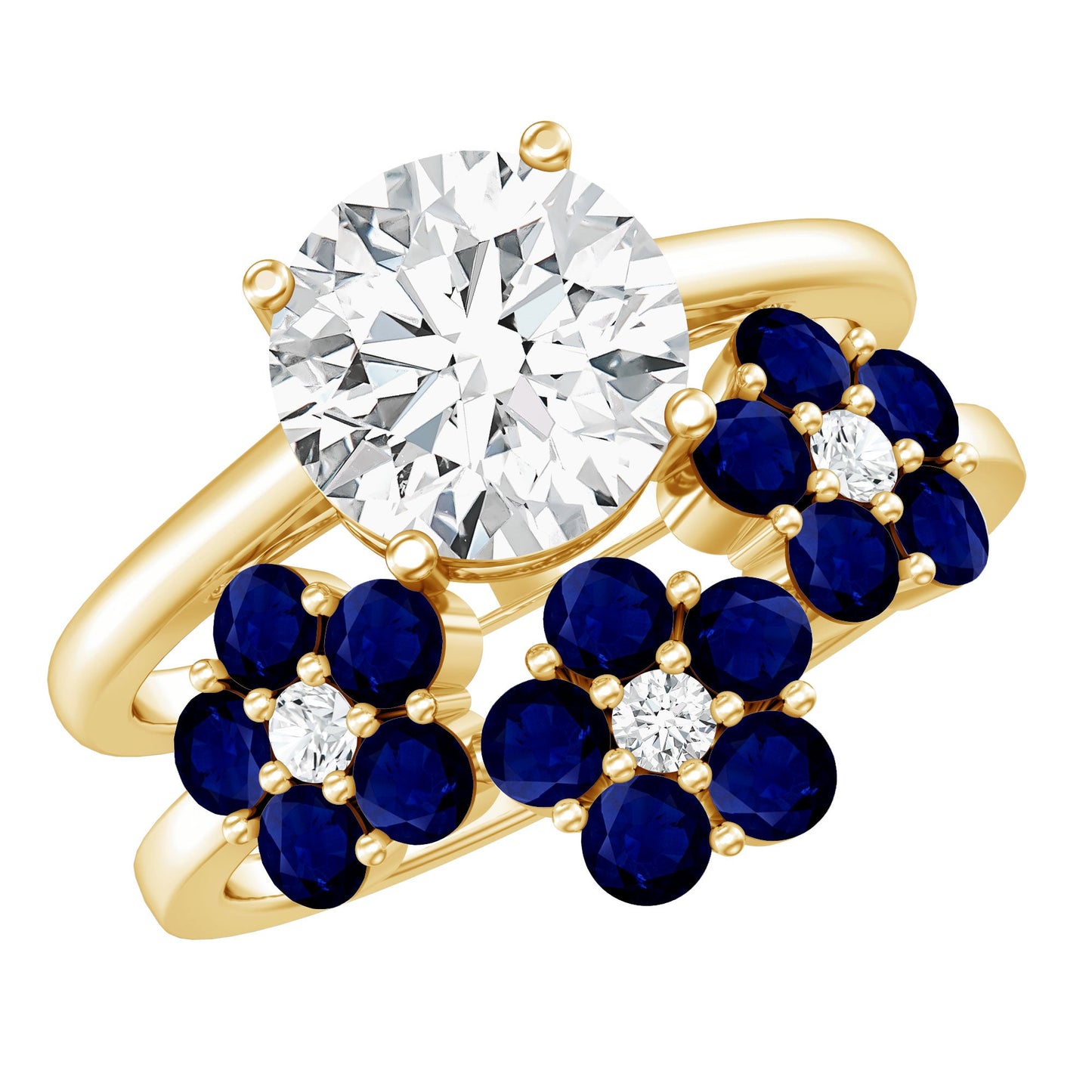 Certified Lab 2 Carat Diamond Engagement Ring With Sapphire Wedding Band