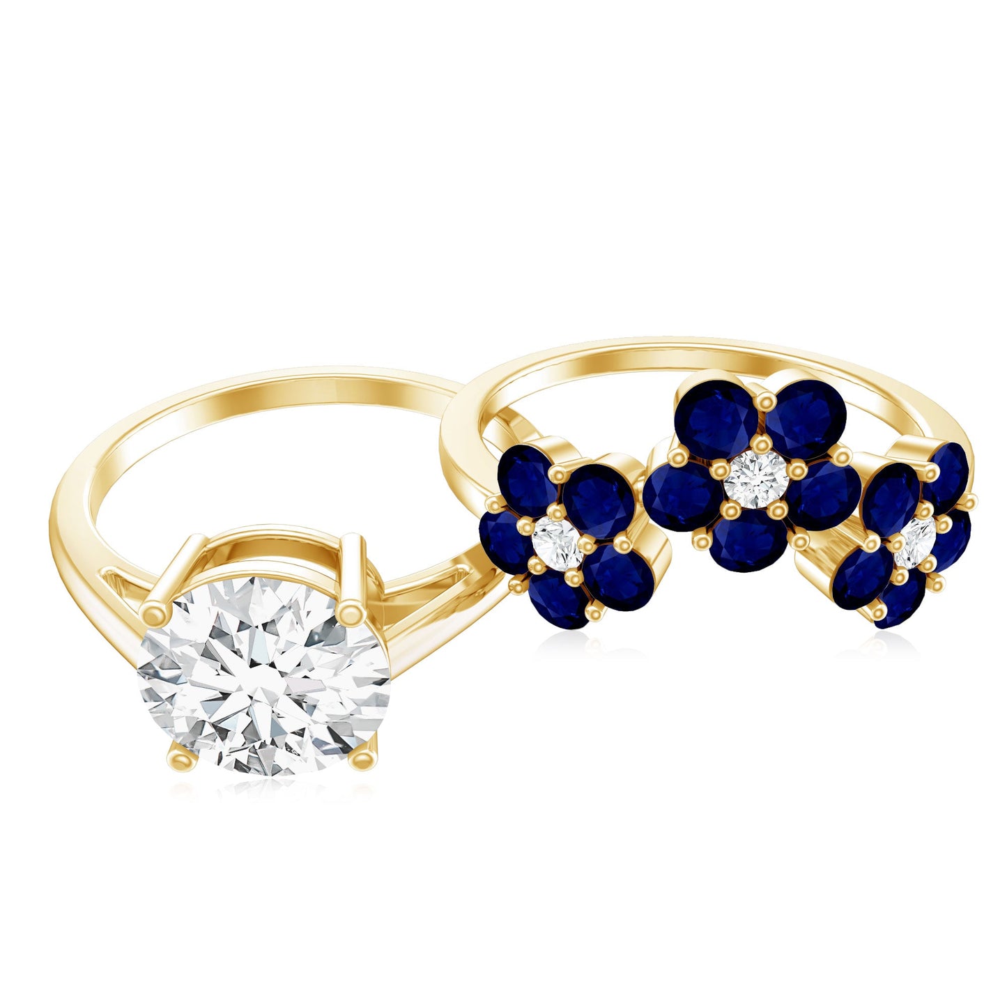 Certified Lab 2 Carat Diamond Engagement Ring With Sapphire Wedding Band