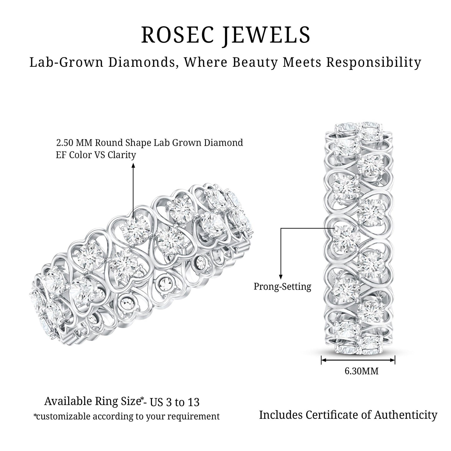 Certified Lab Grown Diamond Heart Eternity Band Ring