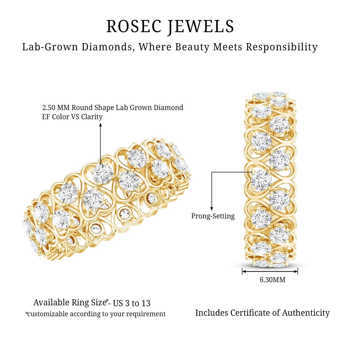 Certified Lab Grown Diamond Heart Eternity Band Ring