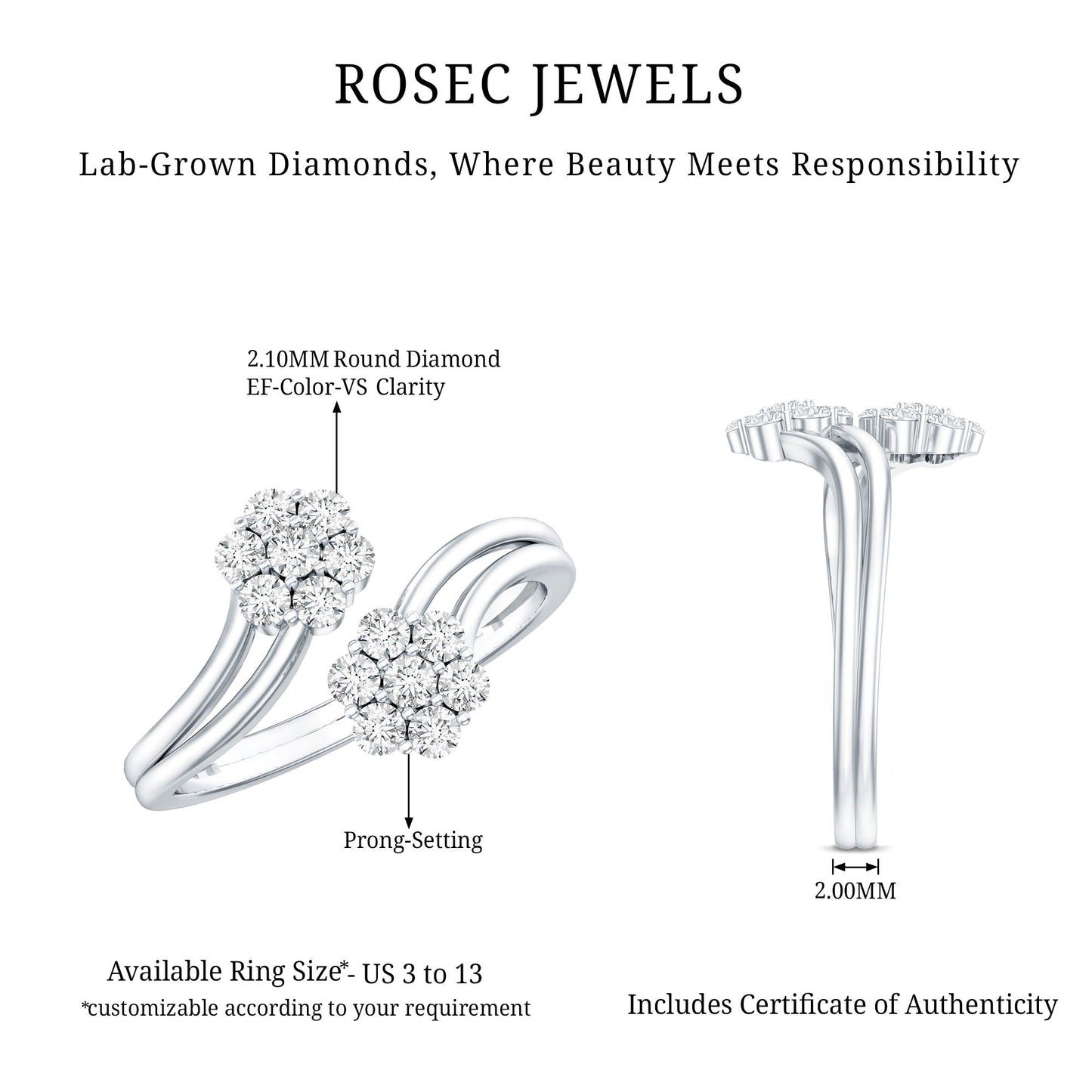 Certified Lab Grown Diamond Flower Wrap Engagement Ring