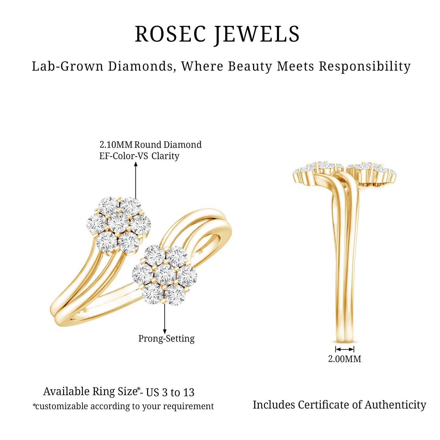 Certified Lab Grown Diamond Flower Wrap Engagement Ring