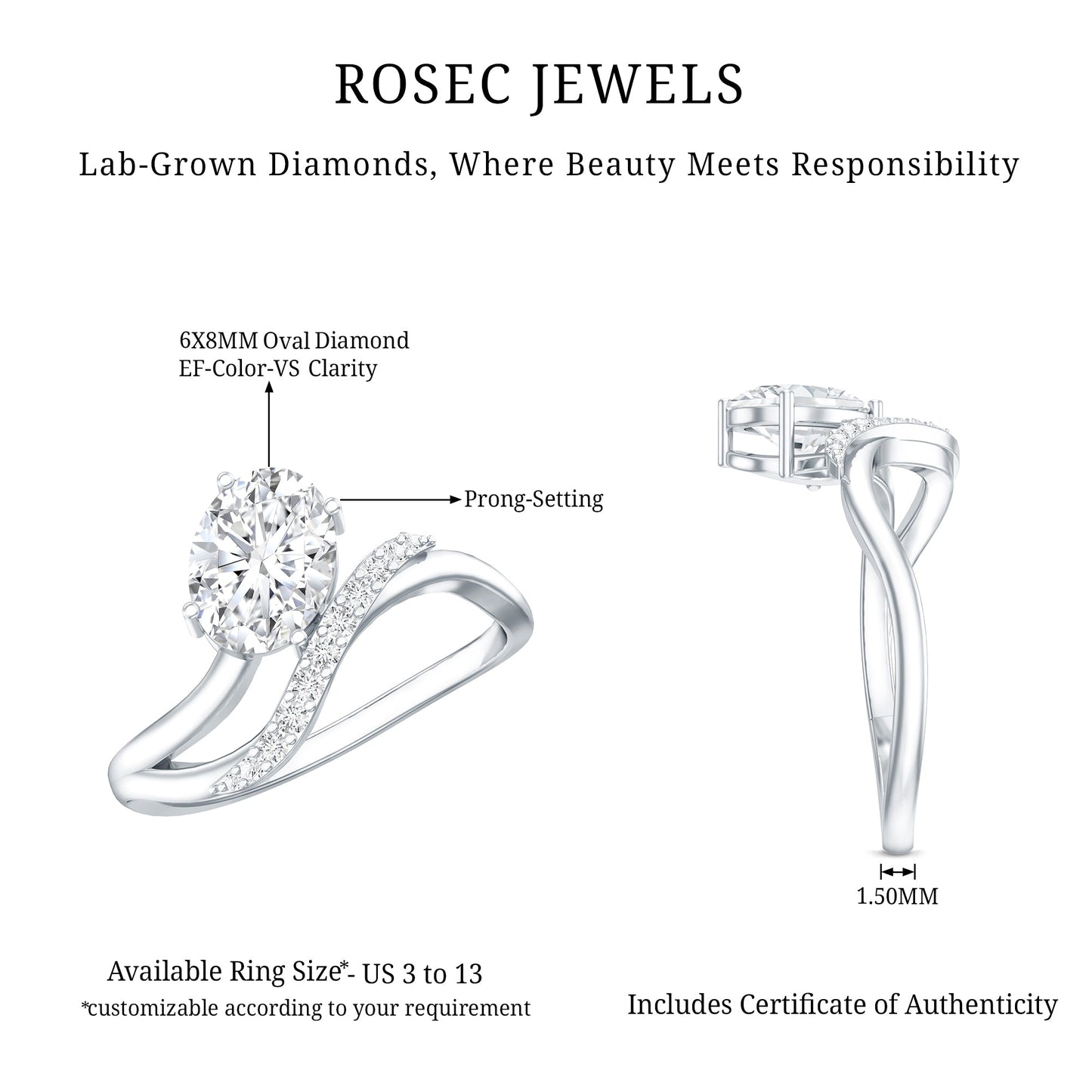 Certified 1.2 Carat Lab Grown Diamond Oval Engagement Ring For Women