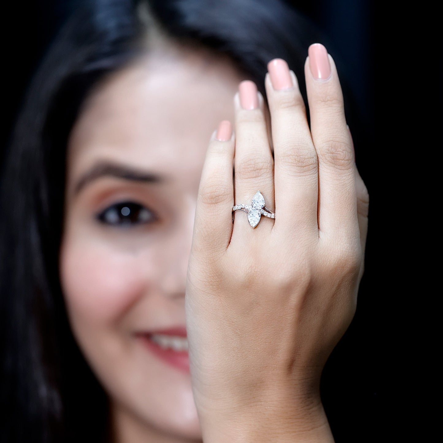 Certified Lab Grown Diamond 2 Stone Engagement Ring For Women
