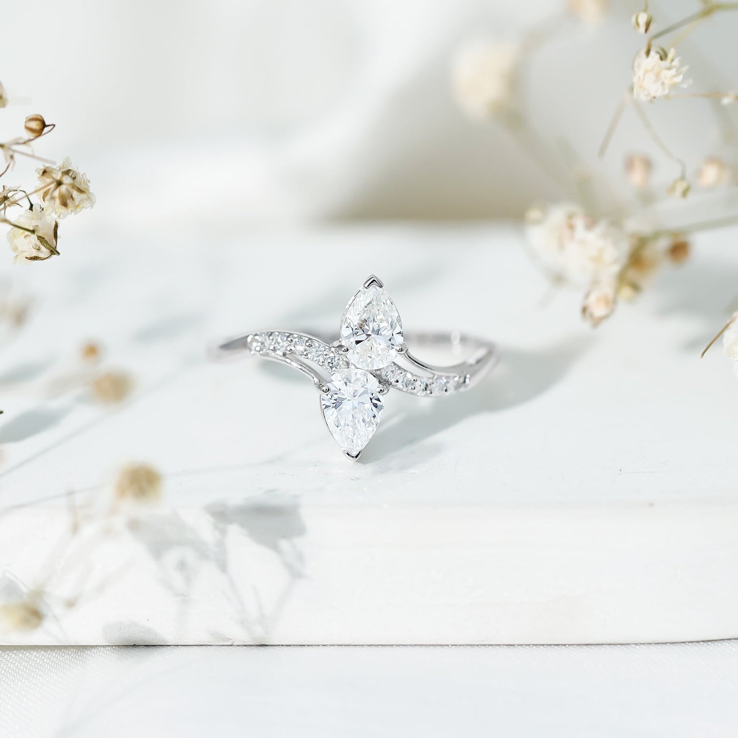 Certified Lab Grown Diamond 2 Stone Engagement Ring For Women