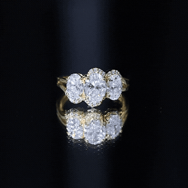 Certified Oval Lab Grown Diamond Three Stone Engagement Ring