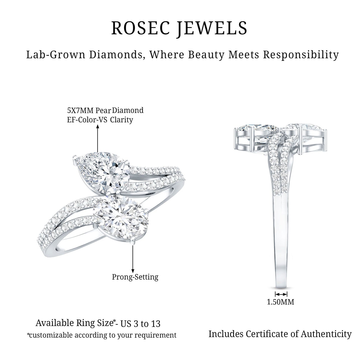 Certified Lab Grown Diamond Toi Et Moi Engagement Ring