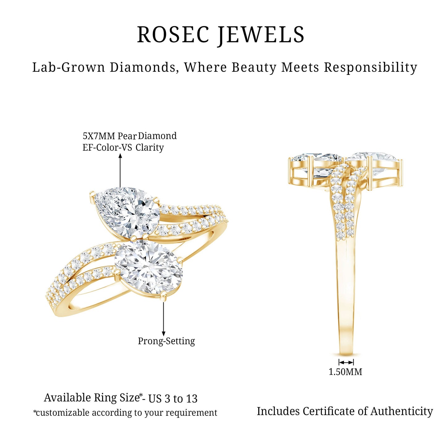 Certified Lab Grown Diamond Toi Et Moi Engagement Ring