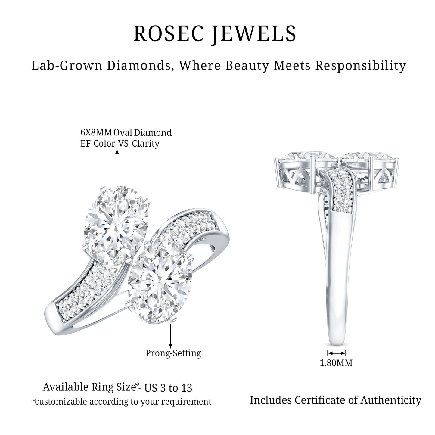 Certified Lab Grown Diamond Designer 2 Stone Engagement Ring