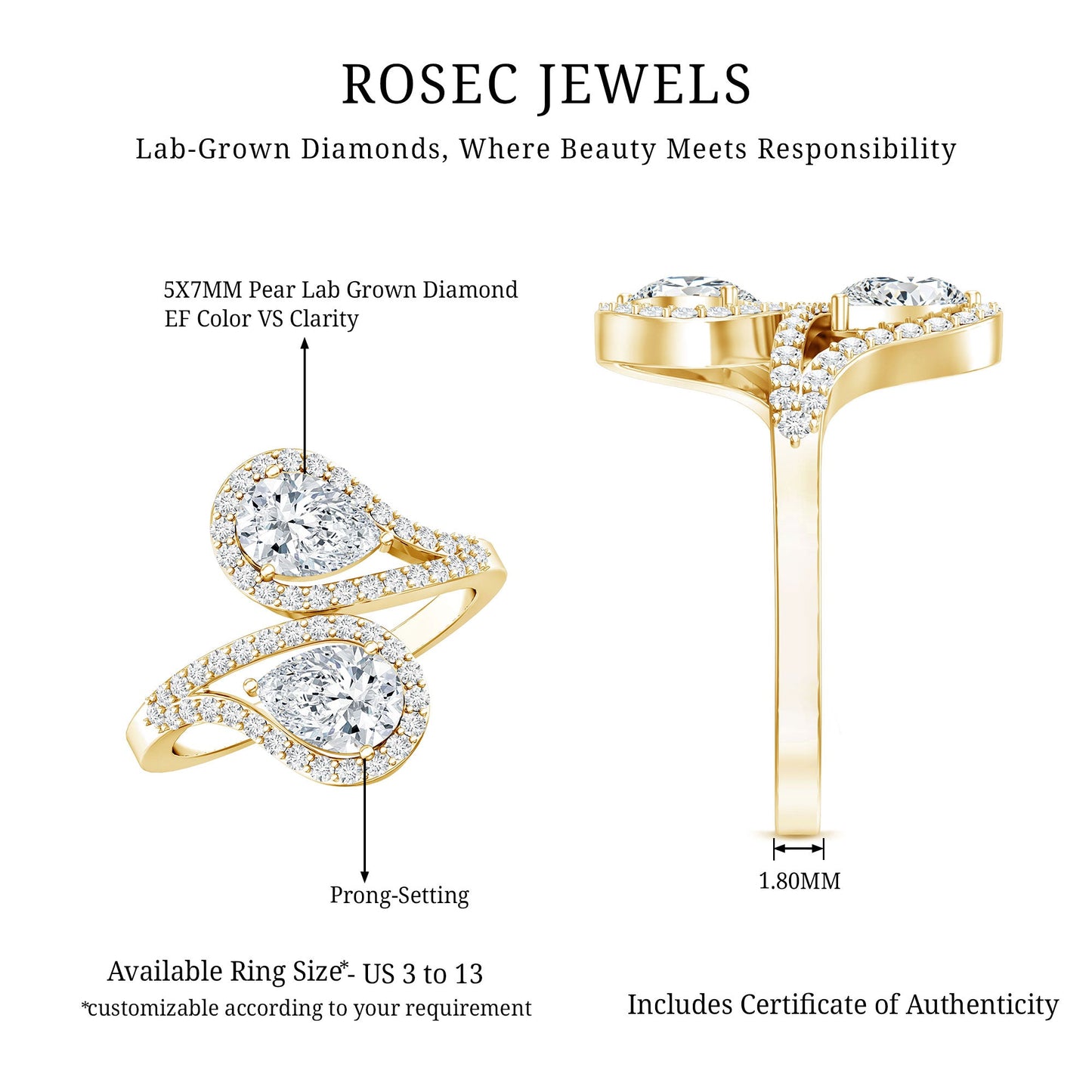 Certified Lab Diamond Toi Et Moi Designer Engagement Ring