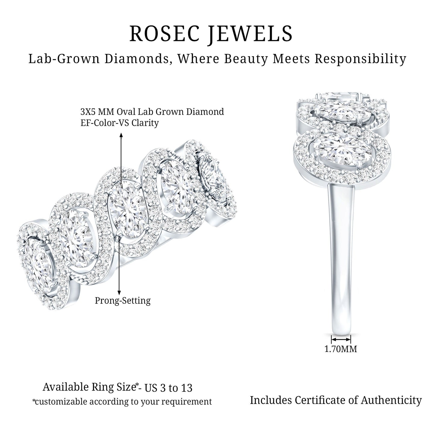 Certified Oval Lab Grown Diamond Designer Eternity Ring