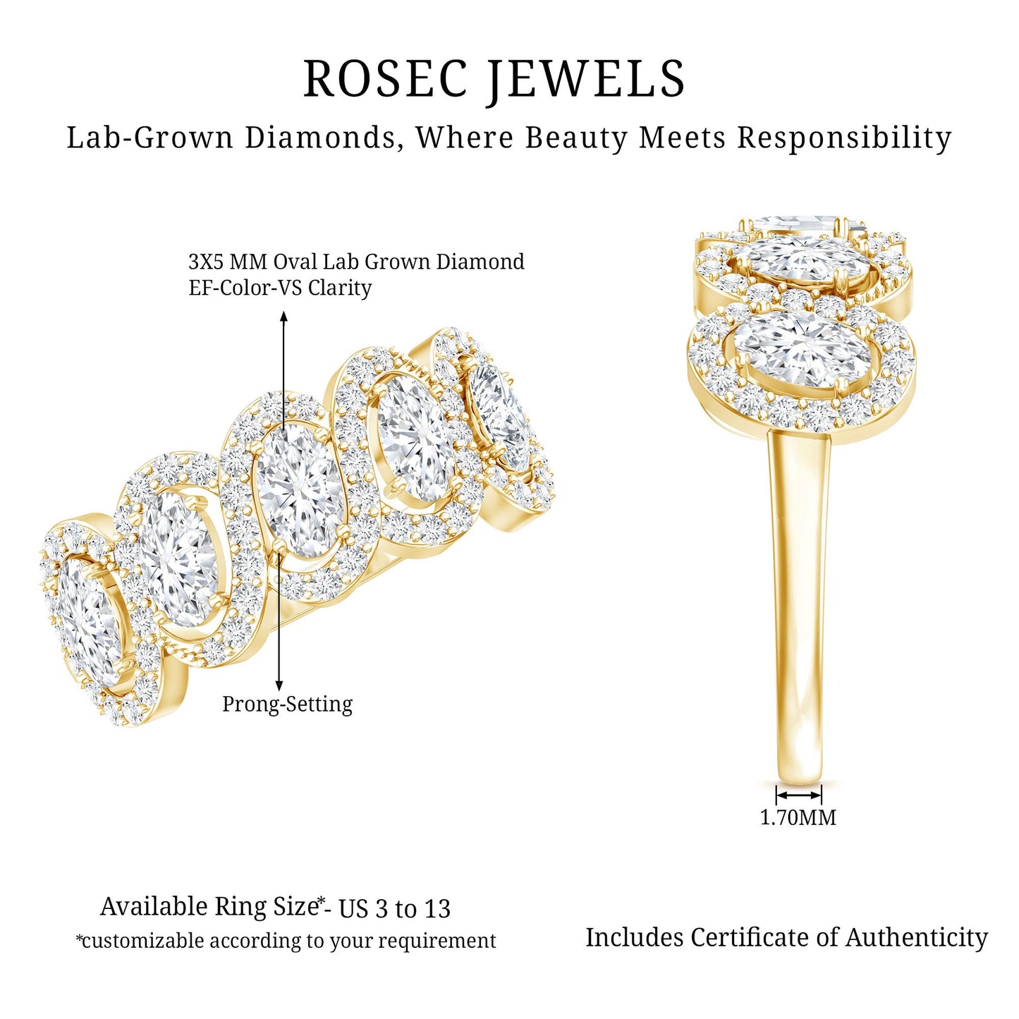 Certified Oval Lab Grown Diamond Designer Eternity Ring