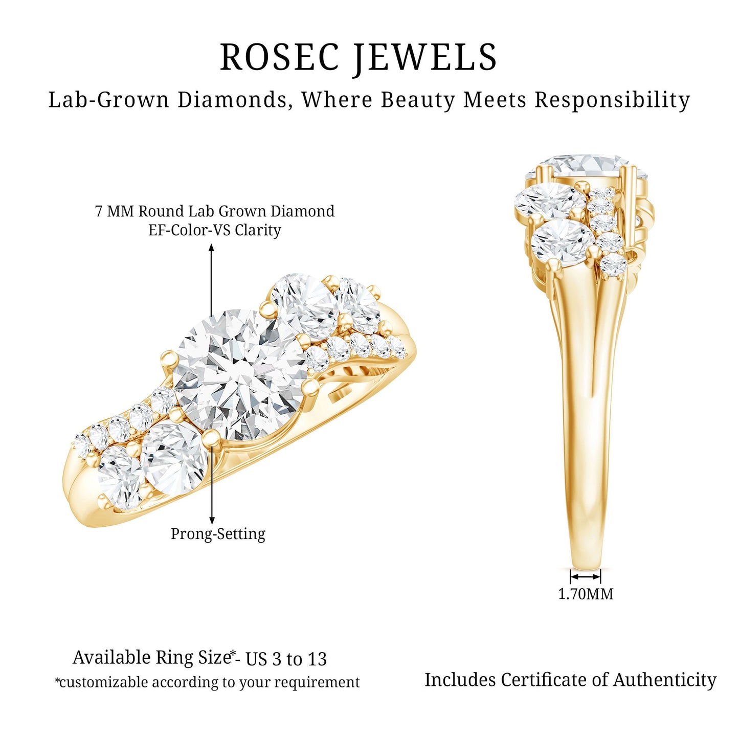 Certified Lab 1.2 Carat Round Diamond Designer Engagement Ring