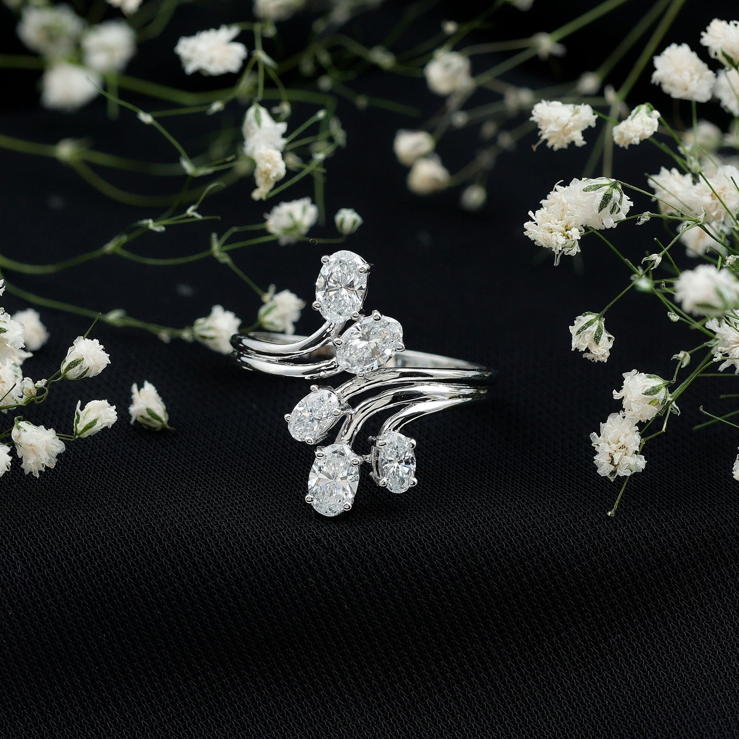 Certified Oval Lab Grown Diamond Designer Cocktail Ring