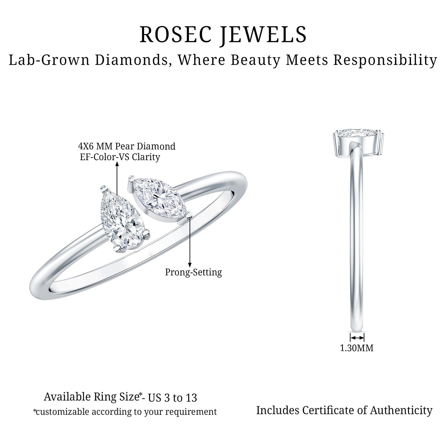 Certified Lab Grown Diamond Two Stone Promise Ring