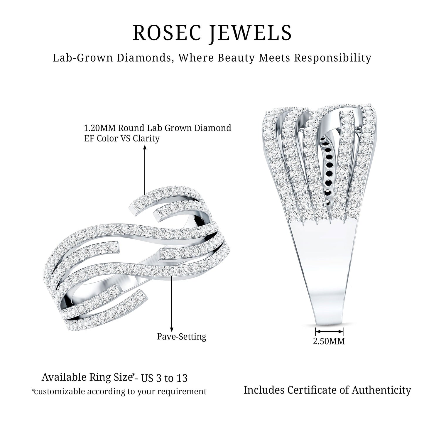 Certified Lab Grown Diamond Wide Wedding Band