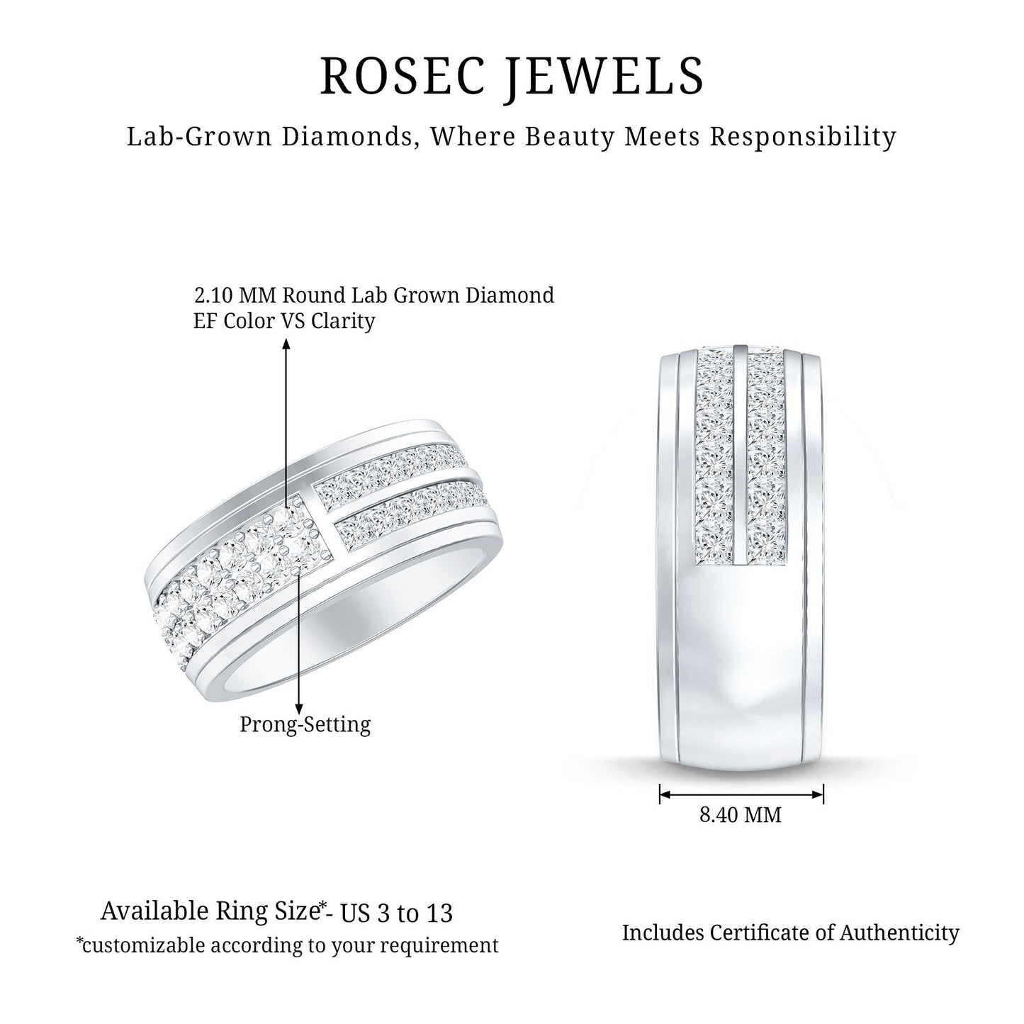 Certified Lab Grown Diamond Wide Wedding Band Ring