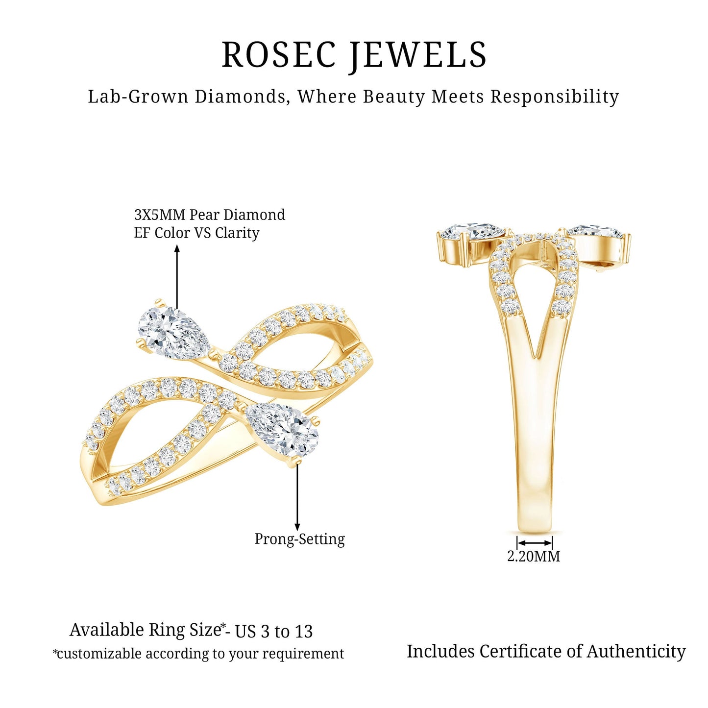 Certified Lab Grown Diamond 2 Stone Infinity Wedding Band