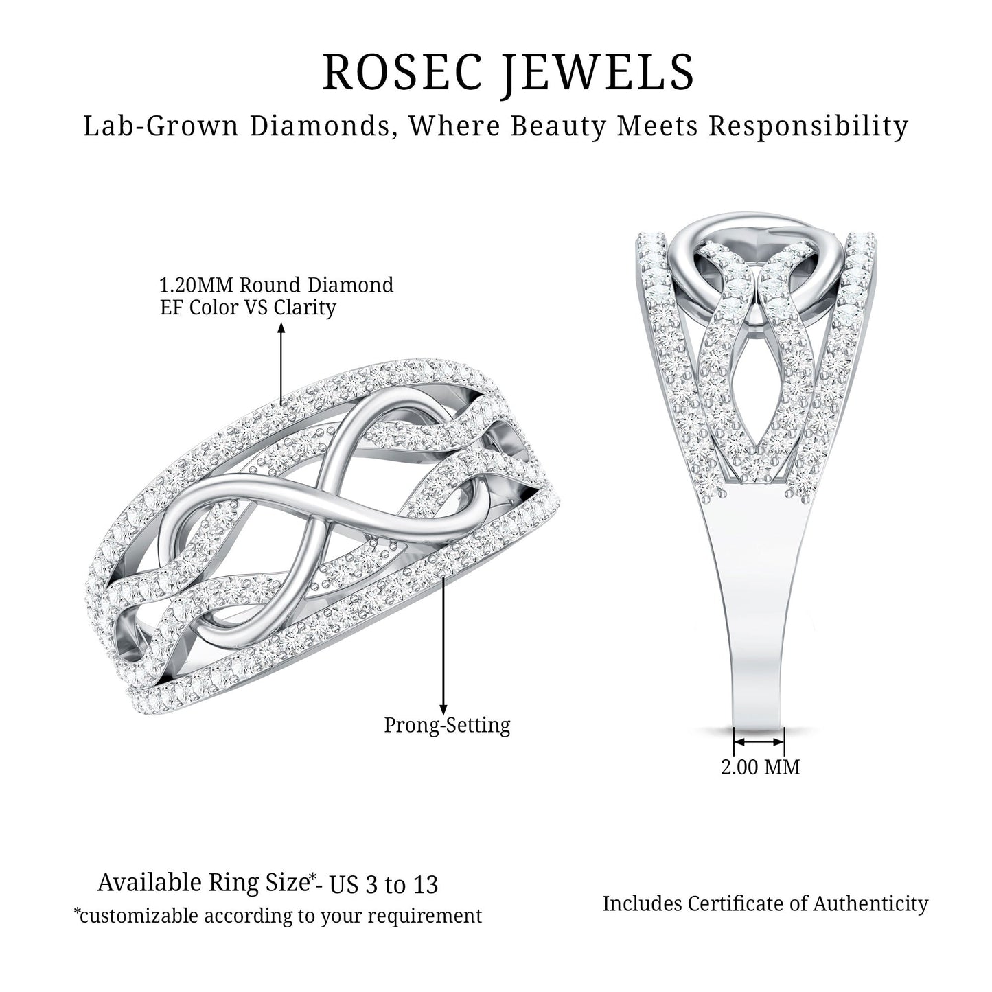 Certified Lab Grown Diamond Infinity Wedding Band Ring