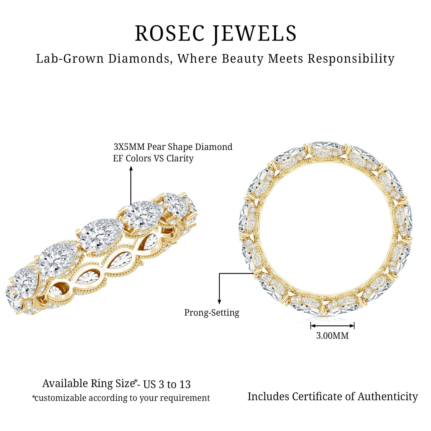 Certified Pear Shape Lab Grown Diamond Eternity Ring