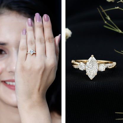 Brilliant Cut Marquise Lab Grown Diamond Engagement Ring