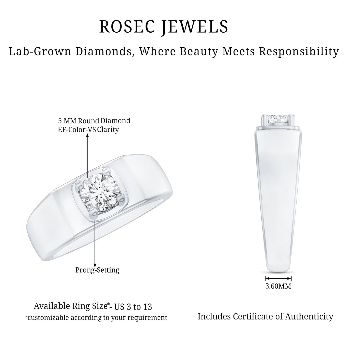 Brilliant Cut Lab Grown Diamond Engagement Ring for Men