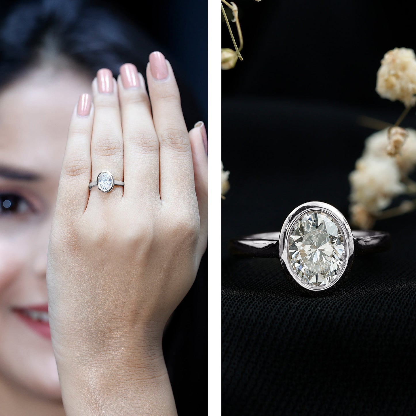 Certified 1 Carat Lab Grown Diamond Bezel Set Engagement Ring