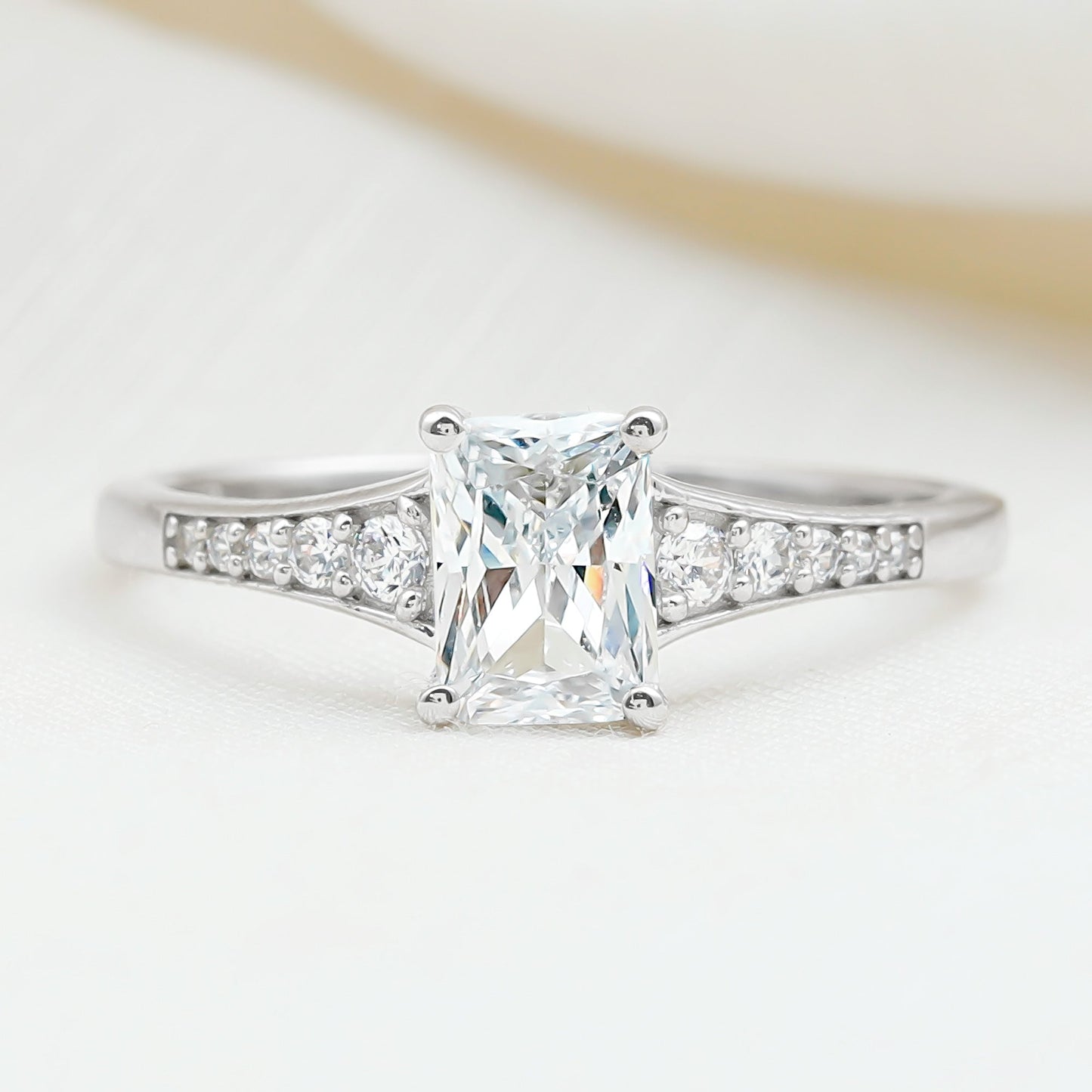 Brilliant Cut 1.7 Carat Lab Grown Diamond Emerald Cut Engagement Ring