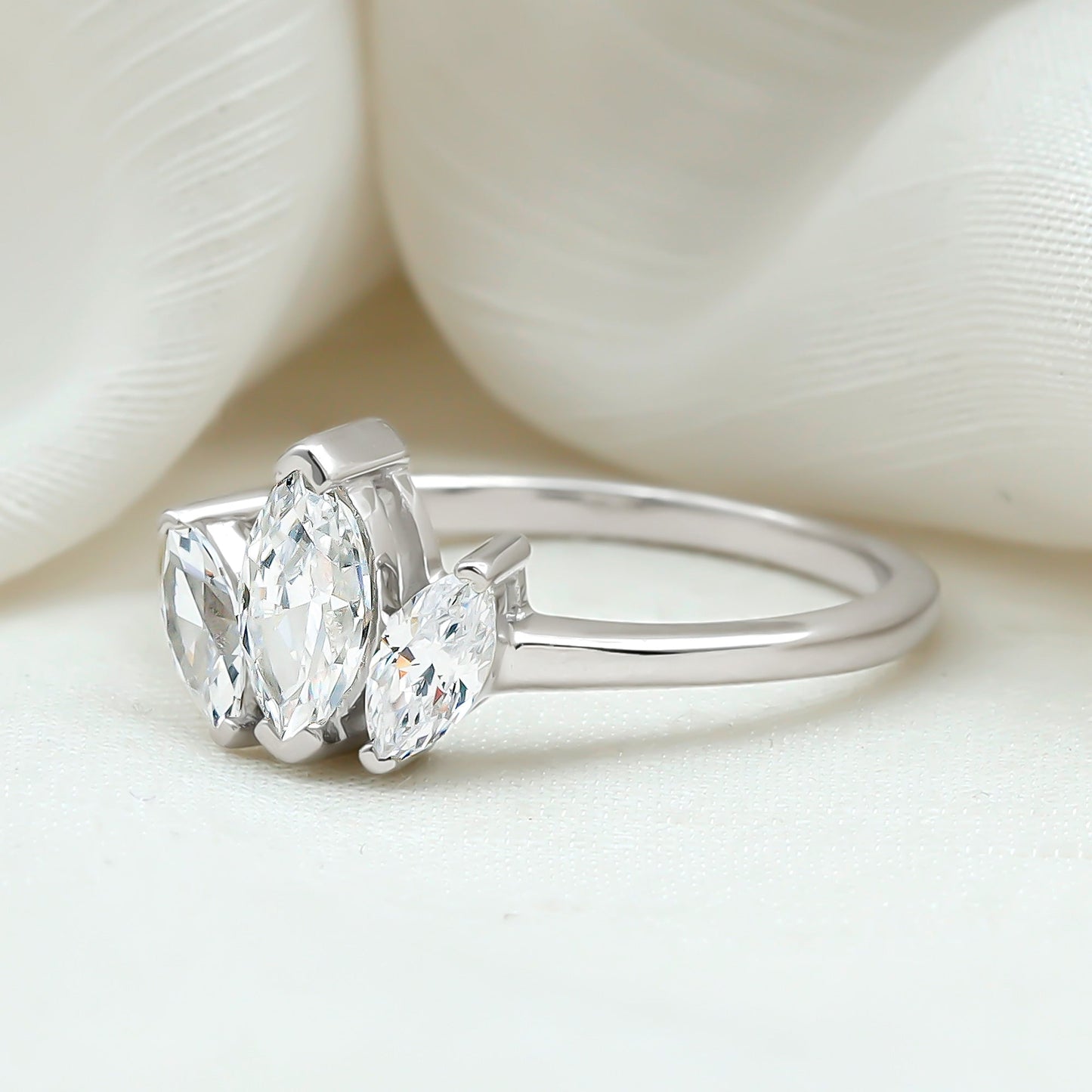 Marquise Cut Lab Grown Diamond 3 Stone Engagement Ring