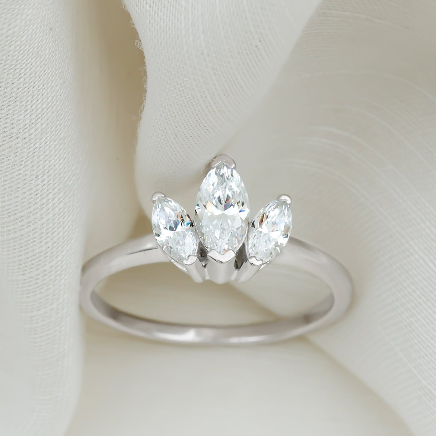 Marquise Cut Lab Grown Diamond 3 Stone Engagement Ring