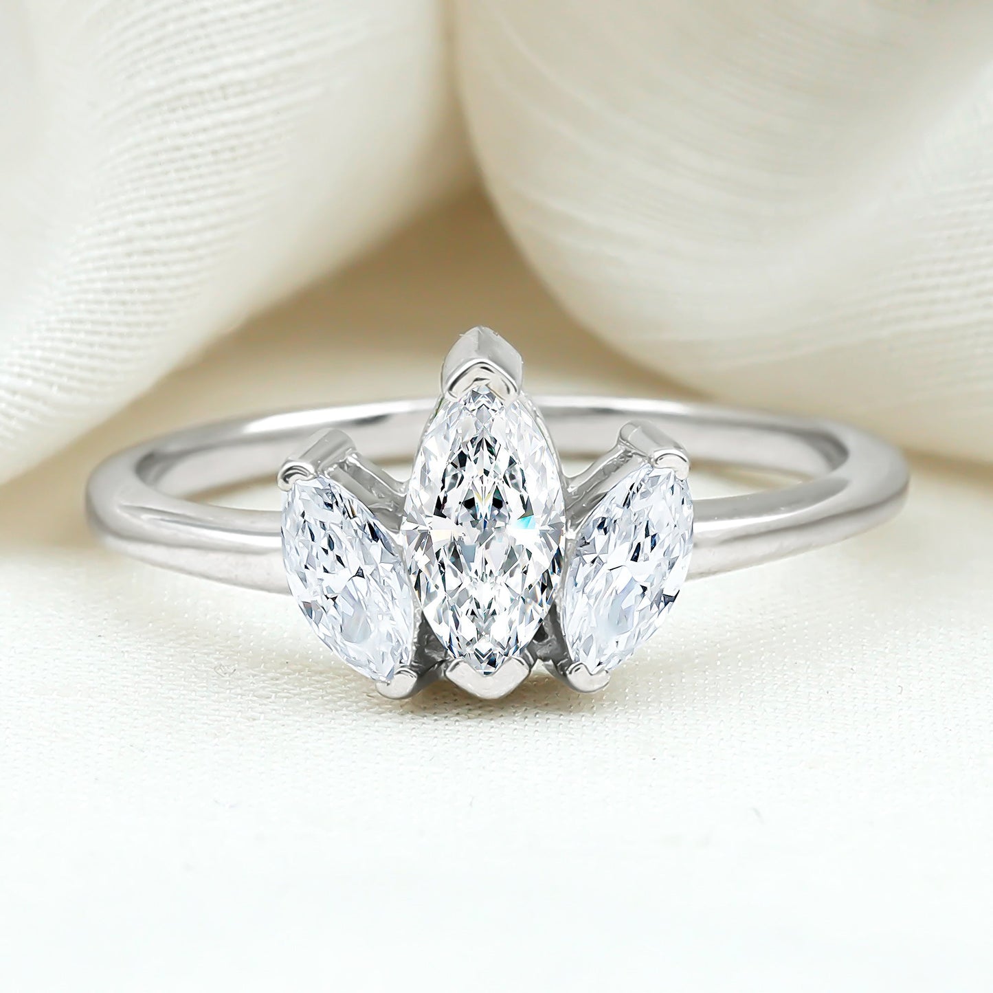 Marquise Cut Lab Grown Diamond 3 Stone Engagement Ring