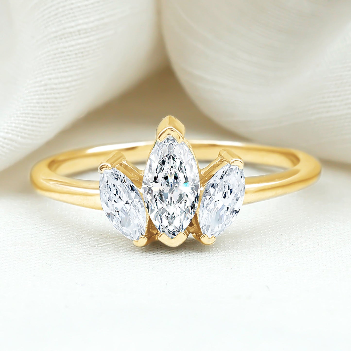 Marquise Cut Lab Grown Diamond 3 Stone Engagement Ring