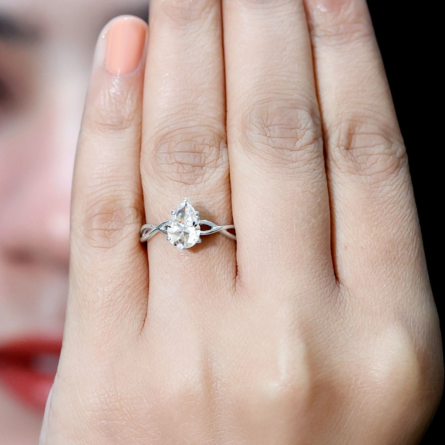 Lab Grown Diamond Pear Engagement Ring with Infinity Band