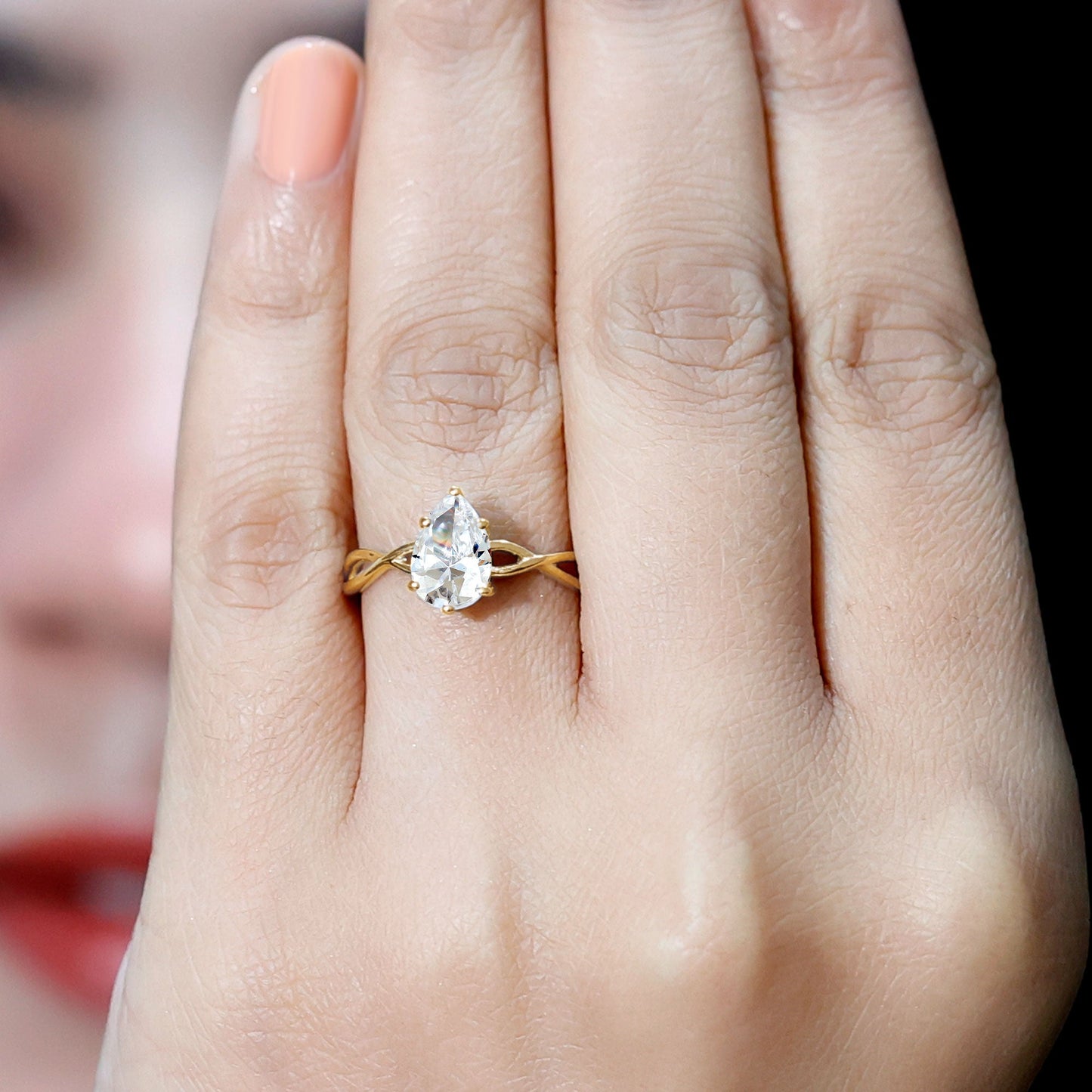 Lab Grown Diamond Pear Engagement Ring with Infinity Band