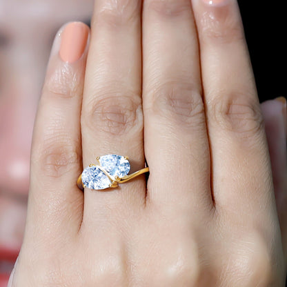 6X8 MM Pear Shaped Lab Grown Diamond Two Stone Engagement Ring