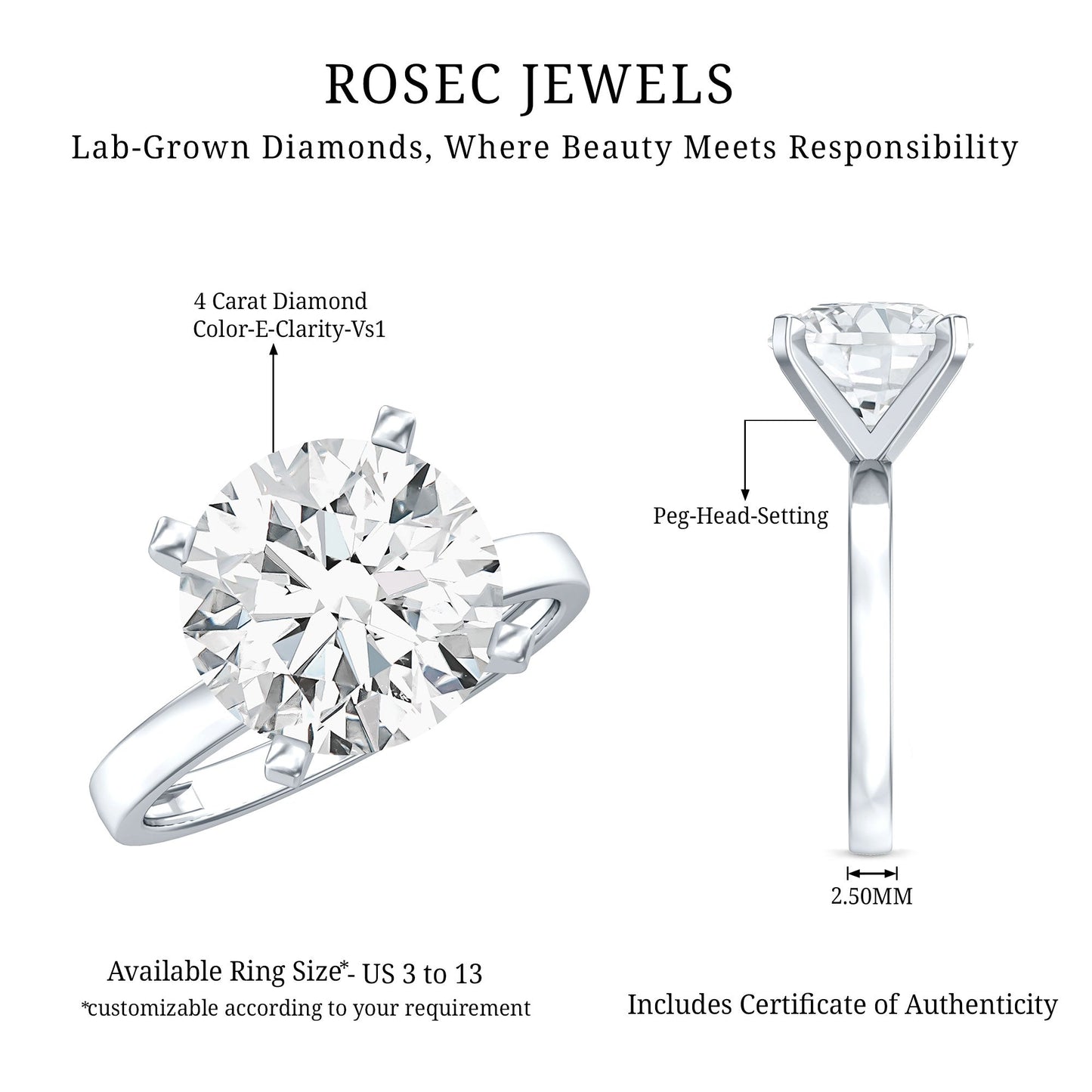 4 CT IGI Certified Lab Diamond Timeless Engagement Ring