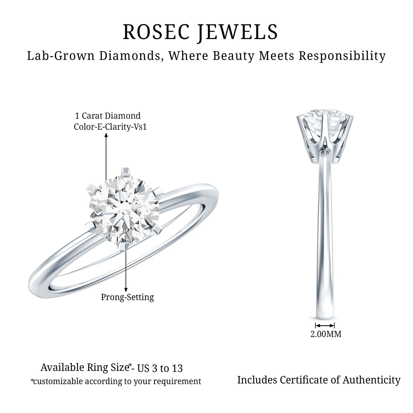 1 Carat Lab Grown Diamond Solitaire Engagement Ring with IGI Certificate