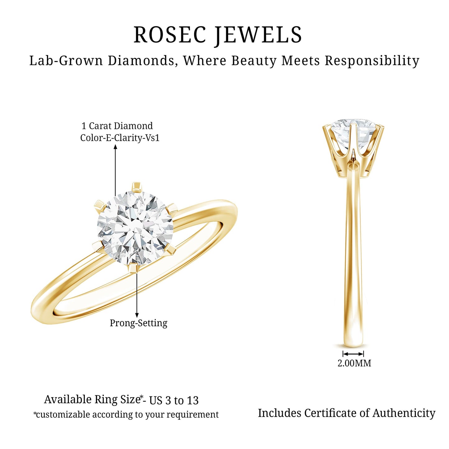 1 Carat Lab Grown Diamond Solitaire Engagement Ring with IGI Certificate