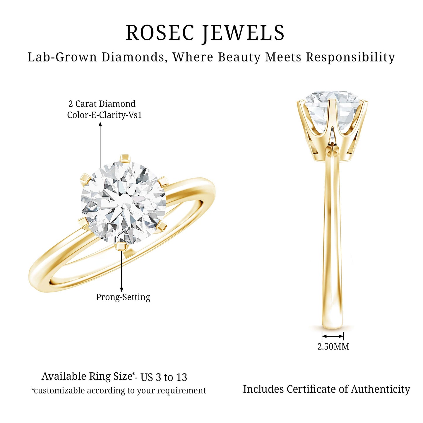 IGI Certified Lab Grown Diamond 2 CT Engagement Ring for Women