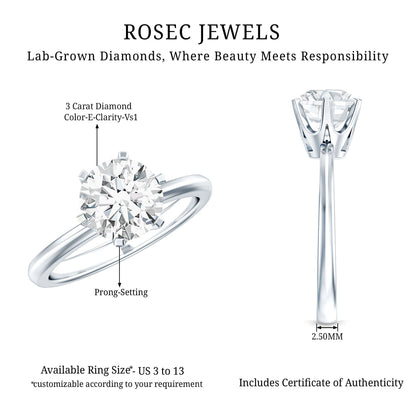 3 Carat IGI Certified Lab Grown Diamond Round Engagement Ring
