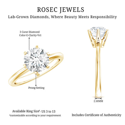 3 Carat IGI Certified Lab Grown Diamond Round Engagement Ring