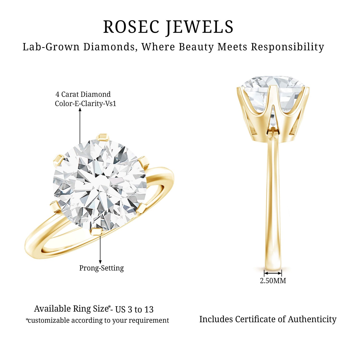 4 Carat Lab Created Diamond Solitaire Engagement Ring with IGI Certificate