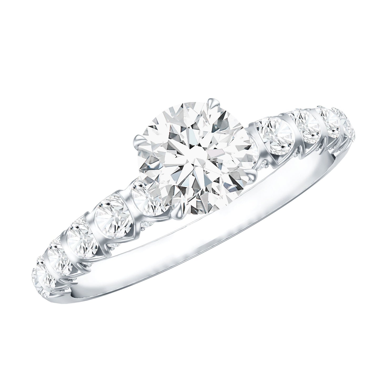 IGI Certified Round Lab Grown Diamond Side Stone Engagement Ring