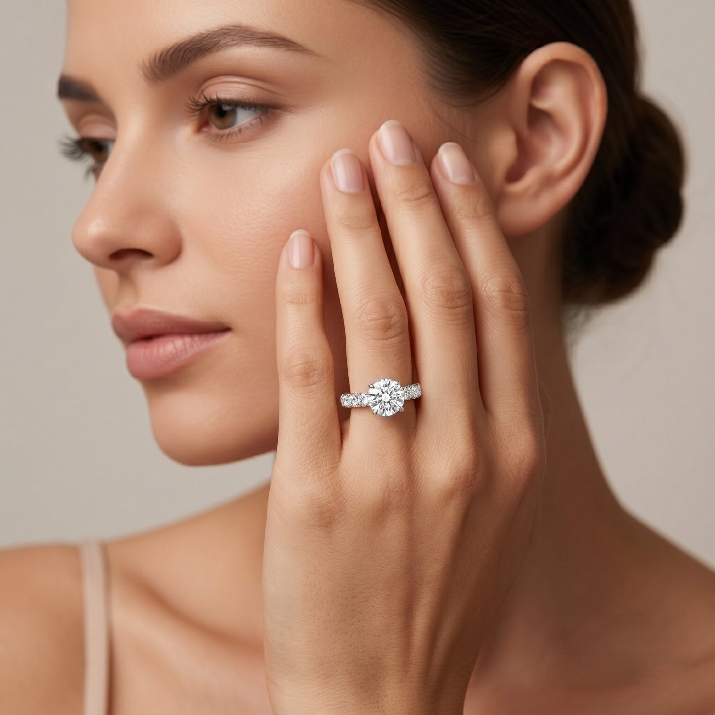IGI Certified Round Lab Grown Diamond Side Stone Engagement Ring
