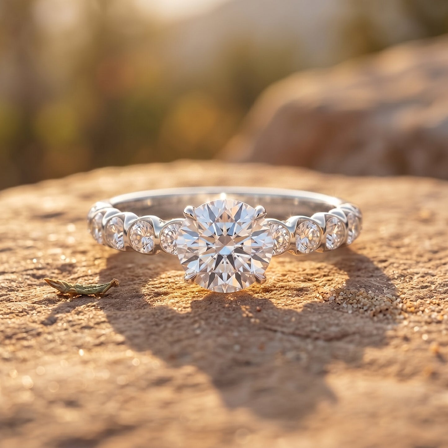 IGI Certified Round Lab Grown Diamond Side Stone Engagement Ring