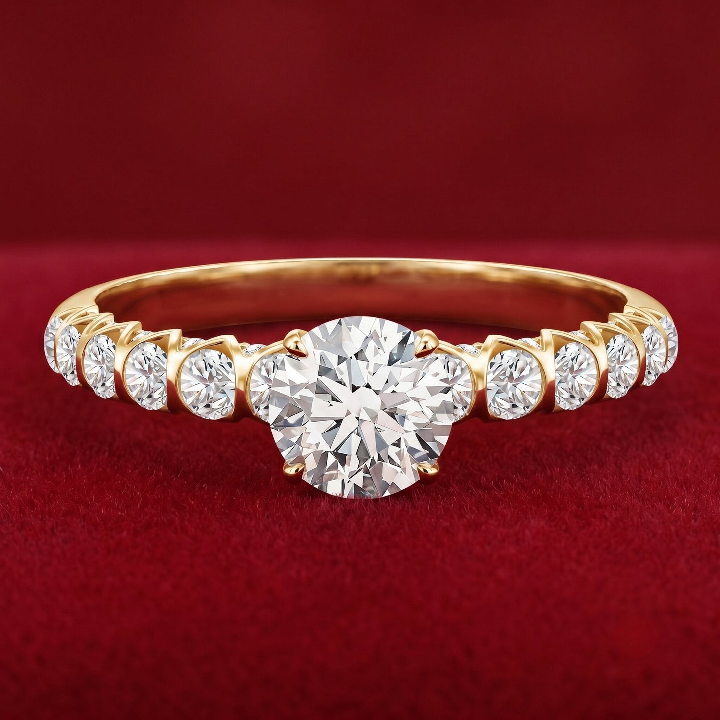 IGI Certified Round Lab Grown Diamond Side Stone Engagement Ring