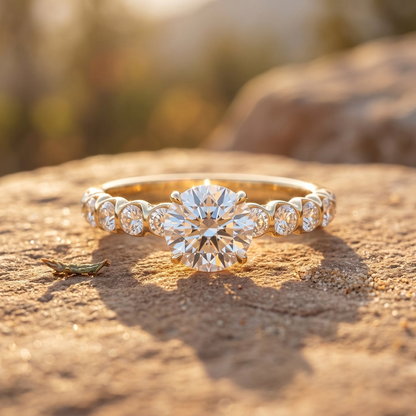 IGI Certified Round Lab Grown Diamond Side Stone Engagement Ring
