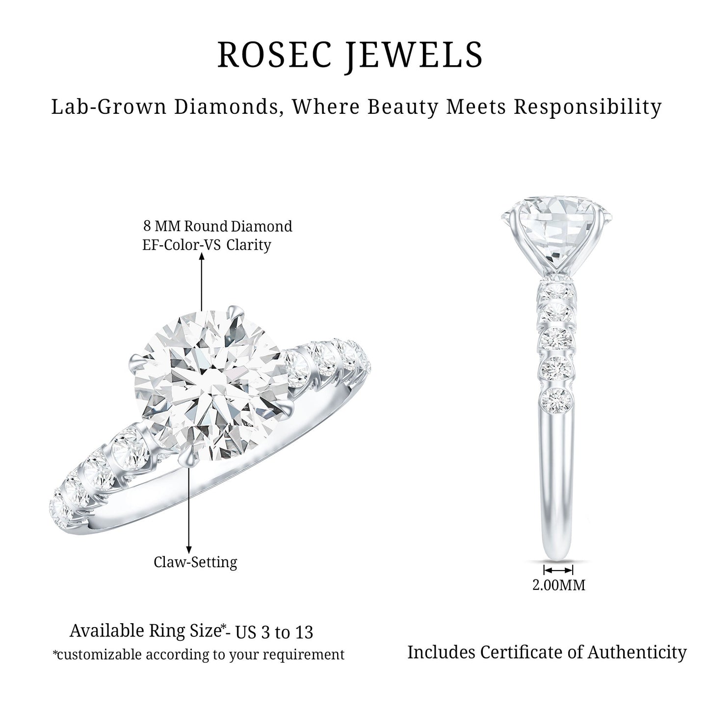 2 Carat Lab Grown Diamond Round Engagement Ring with IGI Certificate