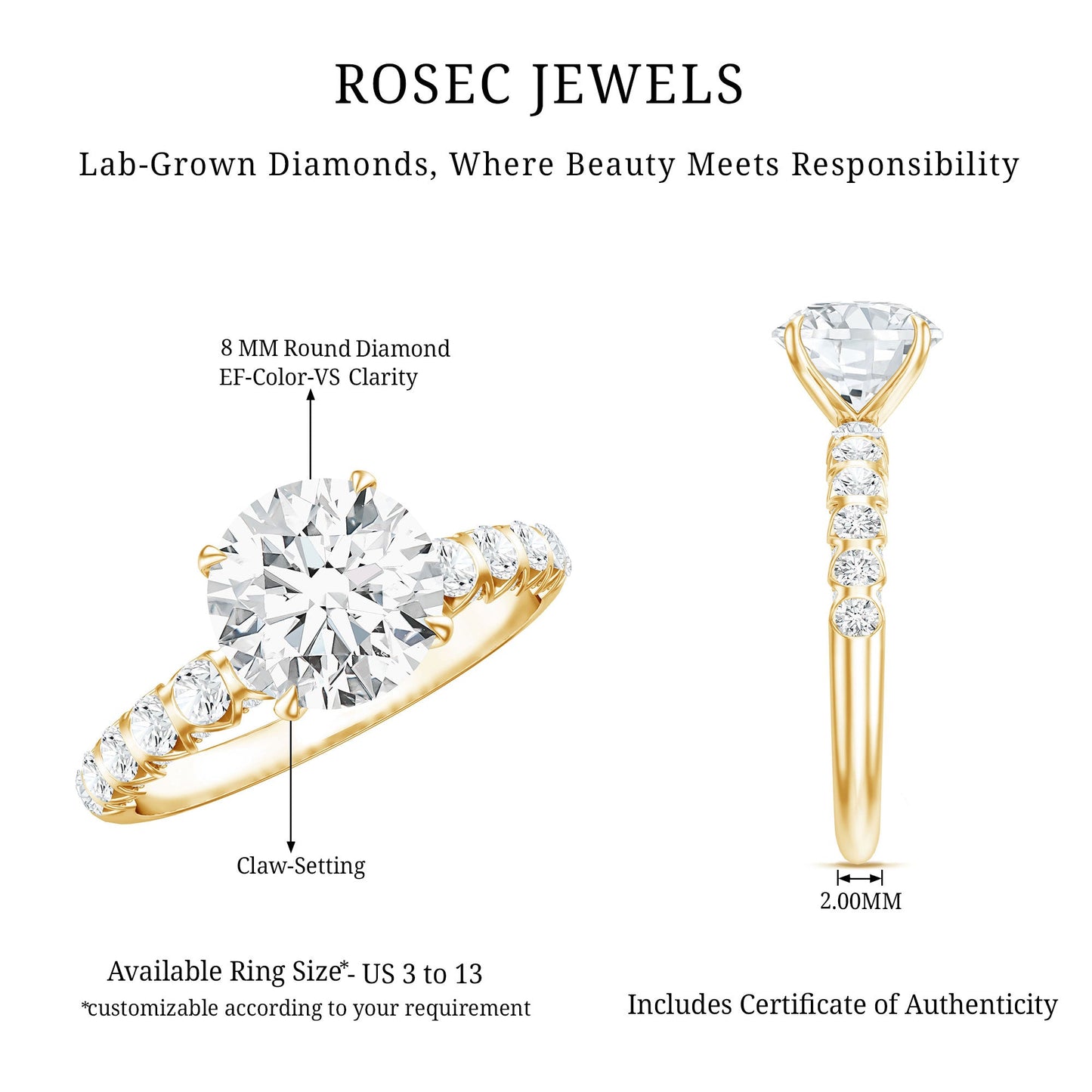 2 Carat Lab Grown Diamond Round Engagement Ring with IGI Certificate